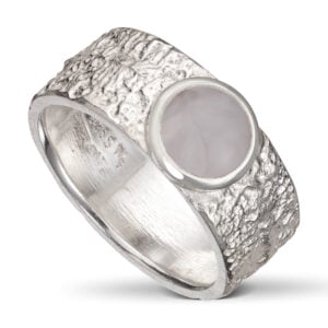 Fråst sølv ring, m/8 mm Snøkvarts.