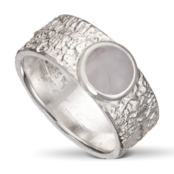 Fråst sølv ring, m/8 mm Snøkvarts.